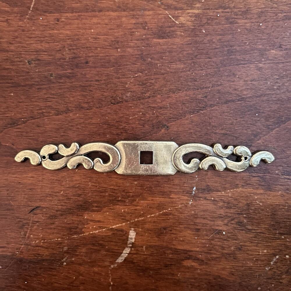 Vintage Brass Drawer Pull Backplate Ornate Scroll Furniture Hardware Keyhole